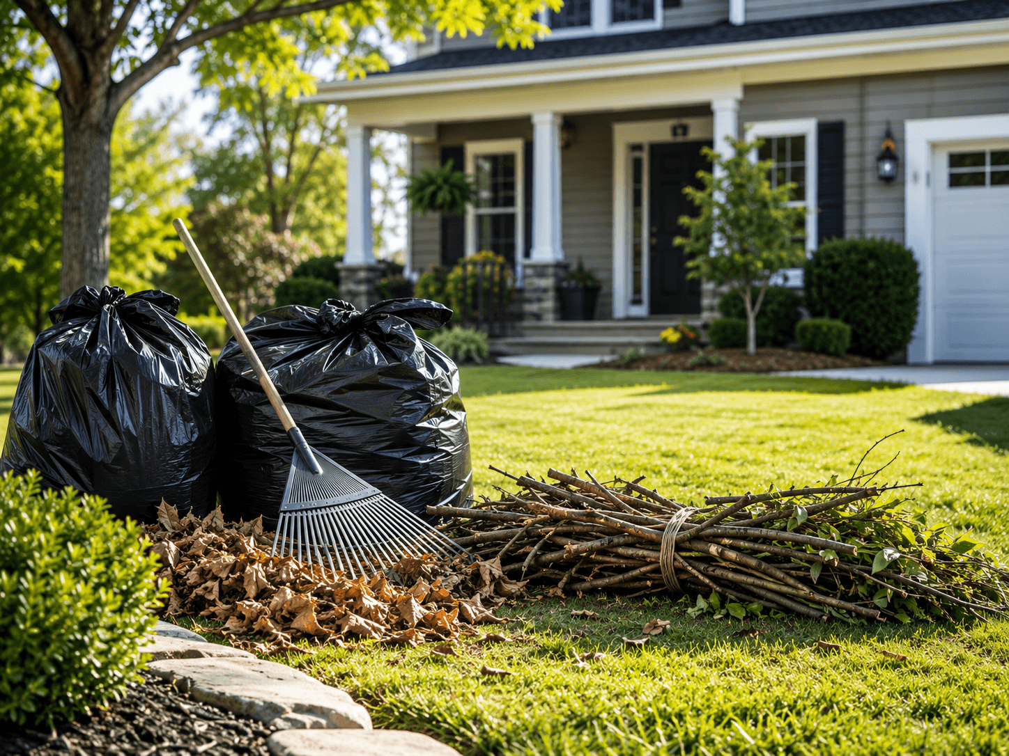 Yard debris cleanup on a residential property